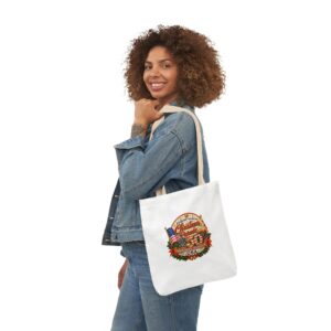 10848252827864278926_2048.jpeg Christmas 50 USA Tote Bag - Vintage Holiday Canvas Tote with Flag & Wreath Design